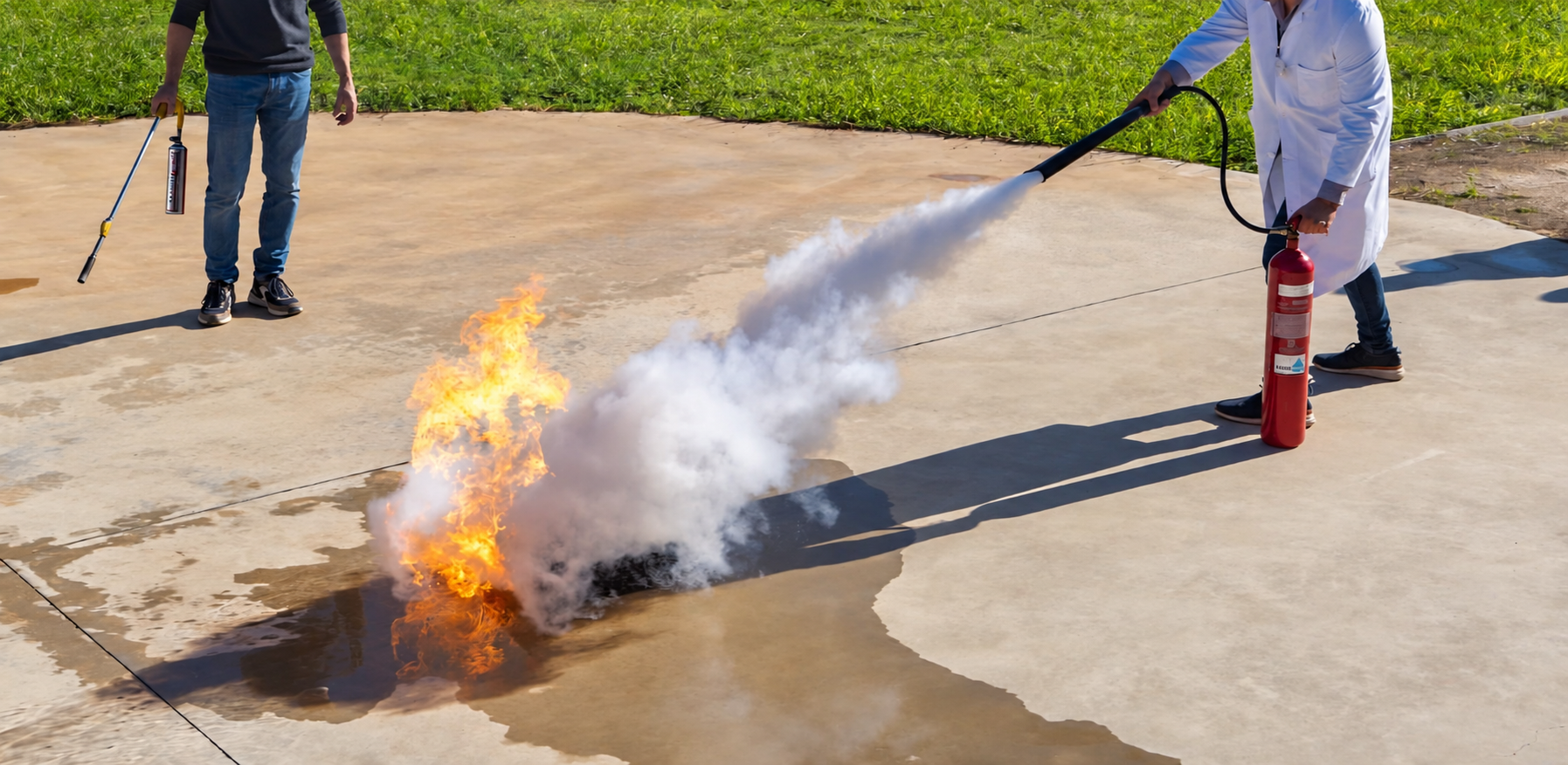 Práctica de extinción de fuego real con un extintor